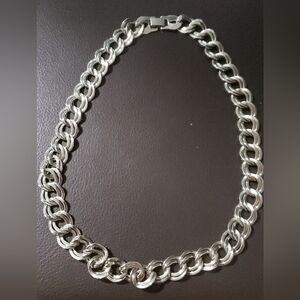 Vintage Double Link Chain Necklace Wide Silver Tone Large Link Ladies Chains